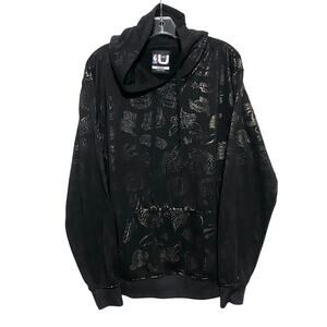 NBA UNK All Over Basketball Team Logos Black Shiny Hoodie Sweatshirt Mens L